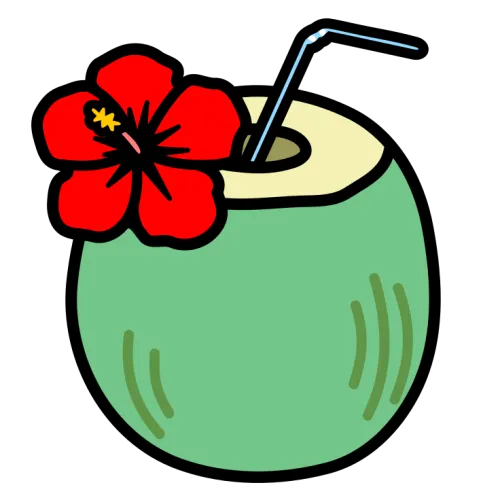 ココナッツジュース（ヤシの実ジュース）のかわいいイラスト素材 coconut drink illustration