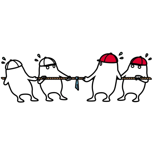 綱引き対決（紅組と白組）のかわいいイラスト素材 tug of war red vs white illustration