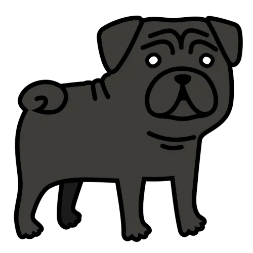 黒パグ（犬）のかわいいイラスト素材 black pug illustration