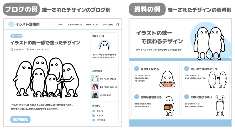 統一されたデザインのブログや資料例,consistent design example